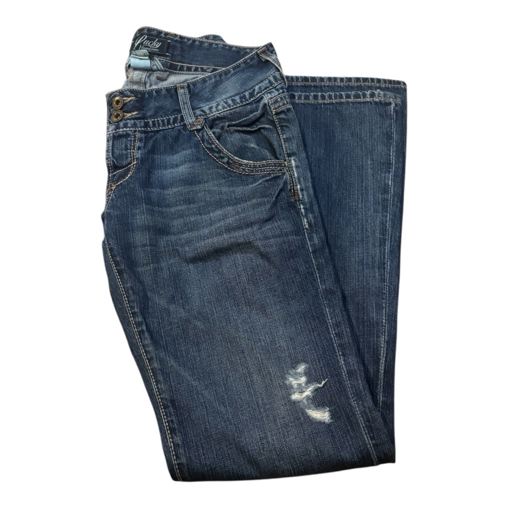 Lucky Brand Flap Pocket Blue Distressed Bootcut Jeans Size 27
